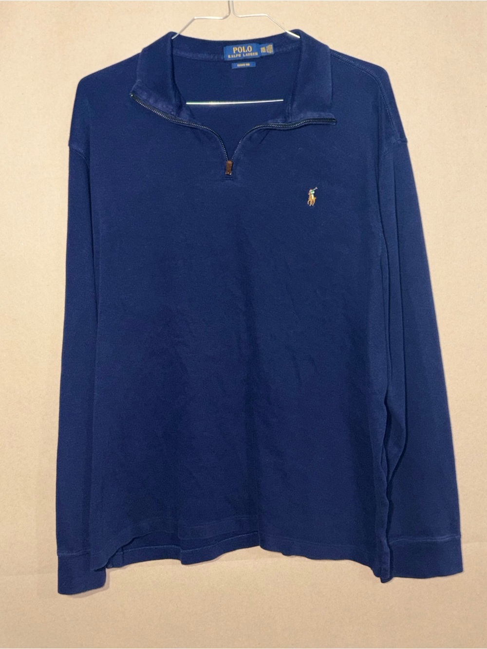 Ralph Lauren Navy Blue Quarter-Zip Pullover with Pony Logo